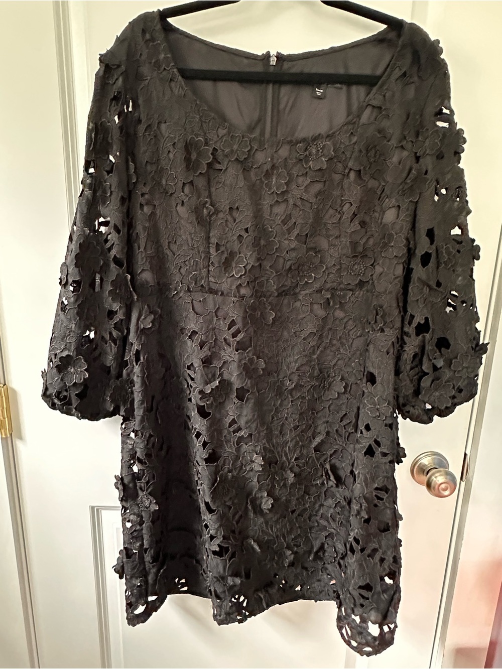 Boston Proper Black Floral Appliqué Midi Dress